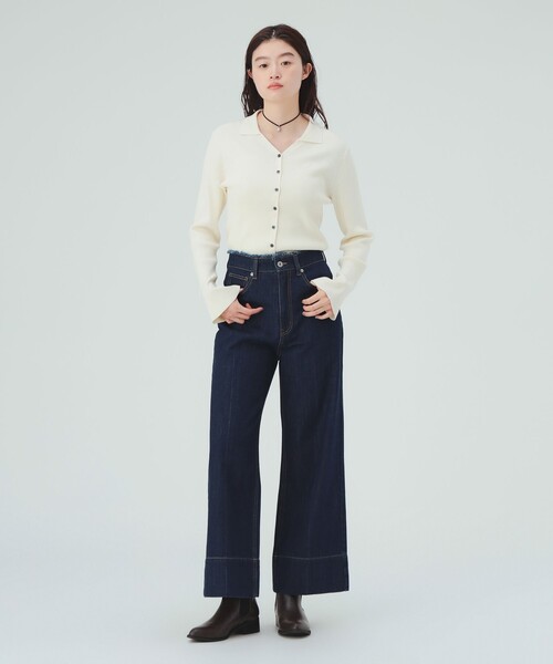 BEAMS HEART(ビームスハート)の「センタープレス ワイド デニム パンツ(デニムパンツ・レディース・インディゴブルー/ブラック/ライトブルー・SMALL/MEDIUM)」の12枚目の写真