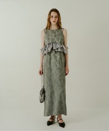 Knot frill bustier jacquard dress