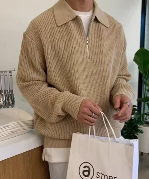 KELVIN（ケルヴァン）の「Knit Zip Polo ニットジップポロ（ニット/セーター・メンズ・グレー/ブラック・MEDIUM/LARGE）」の8枚目の写真