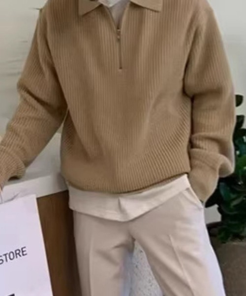 KELVIN（ケルヴァン）の「Knit Zip Polo ニットジップポロ（ニット/セーター・メンズ・グレー/ブラック・MEDIUM/LARGE）」の9枚目の写真