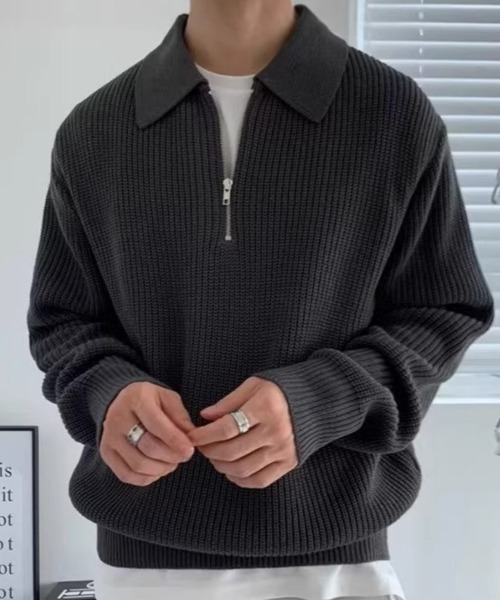 KELVIN（ケルヴァン）の「Knit Zip Polo ニットジップポロ（ニット/セーター・メンズ・グレー/ブラック・MEDIUM/LARGE）」の12枚目の写真