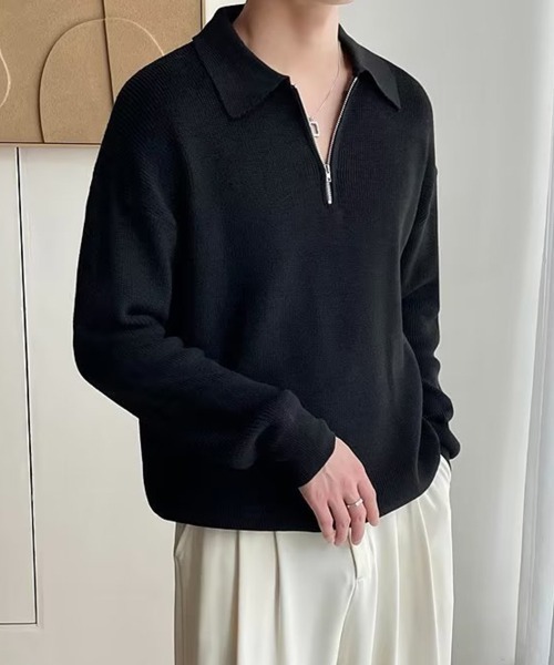 KELVIN（ケルヴァン）の「Knit Zip Polo ニットジップポロ（ニット/セーター・メンズ・グレー/ブラック・MEDIUM/LARGE）」の3枚目の写真