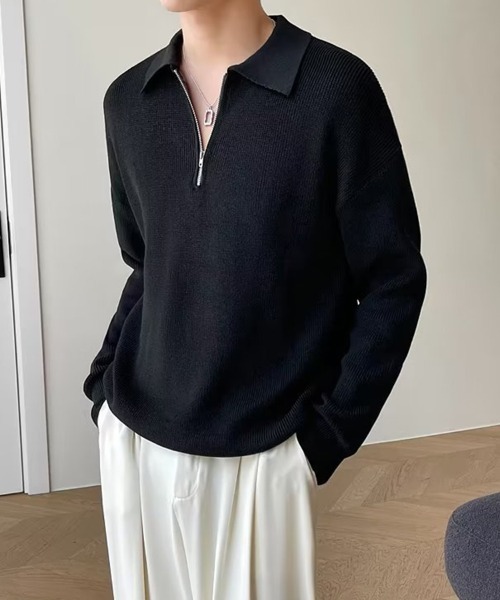 KELVIN（ケルヴァン）の「Knit Zip Polo ニットジップポロ（ニット/セーター・メンズ・グレー/ブラック・MEDIUM/LARGE）」の4枚目の写真