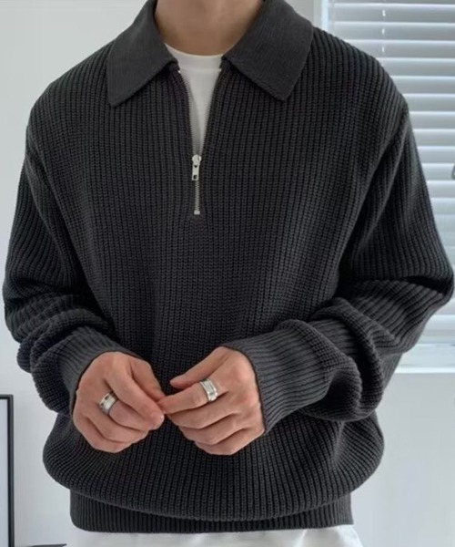 KELVIN（ケルヴァン）の「Knit Zip Polo ニットジップポロ（ニット/セーター・メンズ・グレー/ブラック・MEDIUM/LARGE）」の5枚目の写真