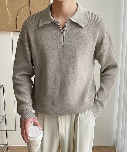 KELVIN（ケルヴァン）の「Knit Zip Polo ニットジップポロ（ニット/セーター・メンズ・グレー/ブラック・MEDIUM/LARGE）」の6枚目の写真