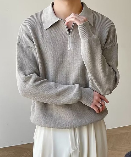 KELVIN（ケルヴァン）の「Knit Zip Polo ニットジップポロ（ニット/セーター・メンズ・グレー/ブラック・MEDIUM/LARGE）」の7枚目の写真