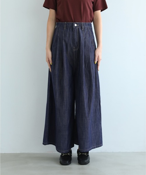 STYLE DELI(スタイルデリ)の「【内ゴム入り】薄手で柔らかデニムガウチョパンツ(デニムパンツ・レディース・ネイビー・S/M/L)」の6枚目の写真