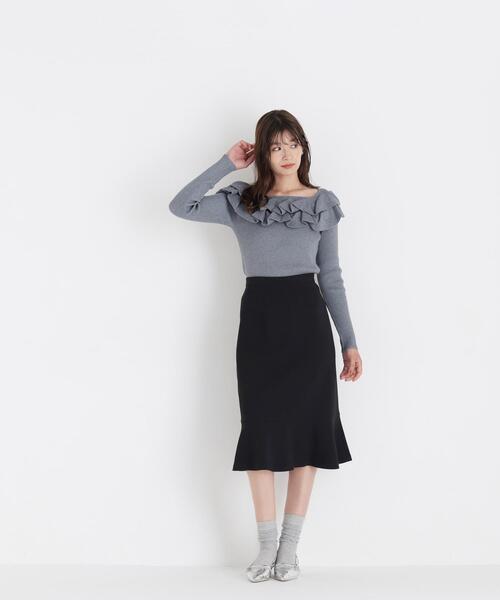 NATURAL BEAUTY BASIC（ナチュラルビューティーベーシック）の「マーメイドミディスカート（スカート・レディース・ライトグリーン/ブラック/オフホワイト・SMALL/MEDIUM）」の7枚目の写真