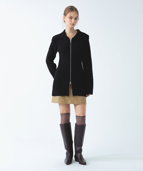 Ray BEAMS(レイビームス)の「ジップ ポロニット ミニ ワンピース(ワンピース・レディース・ブラック/オフホワイト・ONE SIZE)」の1枚目の写真