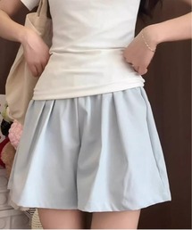 バイカラーウエストデザイン2タック入りイージーハーフパンツ