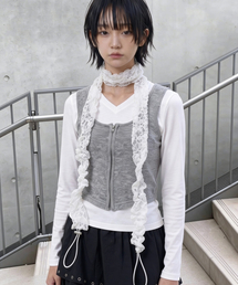 UNDERCONTROL STUDIO（アンダーコントロールスタジオ）の「レースパターンひも調整夏用女性スカーフSTRINGPLEATSマフラー/レース/ホワイト（バンダナ/スカーフ）」