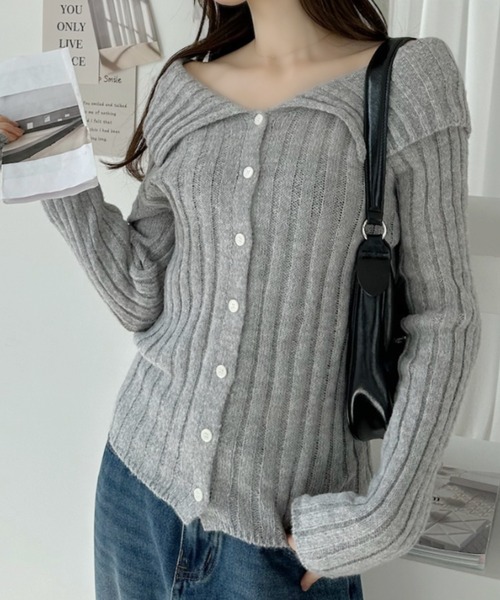 Ada.(エイダ)の「ビッグカラー 太リブ スリム ニット プルオーバー(カーディガン/ボレロ・レディース・グレー/ピンク/グリーン/ホワイト・FREE)」の17枚目の写真