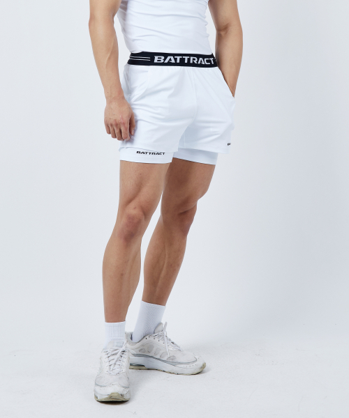 BATTRACT（バトラクト）の「ツーインワンバンディングロゴパンツ[ホワイト]（その他パンツ・メンズ・ホワイト・1/2）」の2枚目の写真
