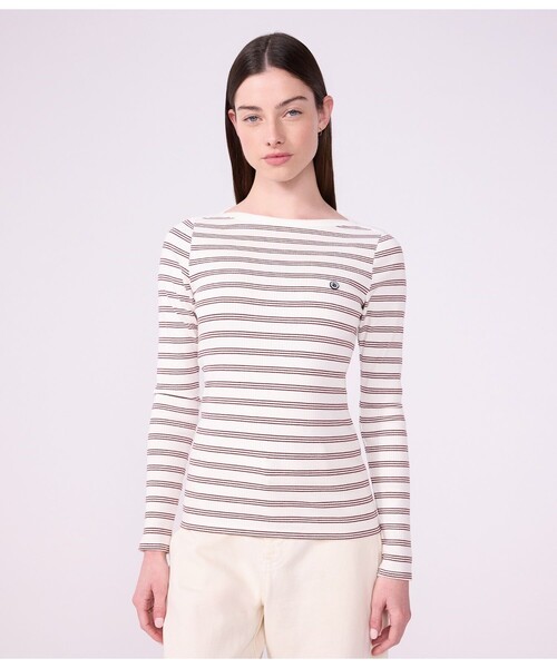 PETIT BATEAU(プチバトー)の「ボーダー長袖Tシャツ(Tシャツ/カットソー・レディース・ホワイト×レッド・LARGE)」の1枚目の写真