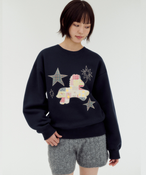 ambler(エムブラー)の「PATCH PONY 刺繍スウェットTシャツ AMM1409(ネイビー)(スウェット・レディース・その他・MEDIUM)」の1枚目の写真