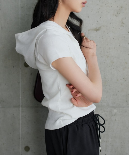 KOBE LETTUCE(コウベレタス)の「フーデッドリブTシャツ(Tシャツ/カットソー・レディース・ブラック/グレー/ブラック系/ホワイト系/オフホワイト/グレー系・M/M1)」の7枚目の写真