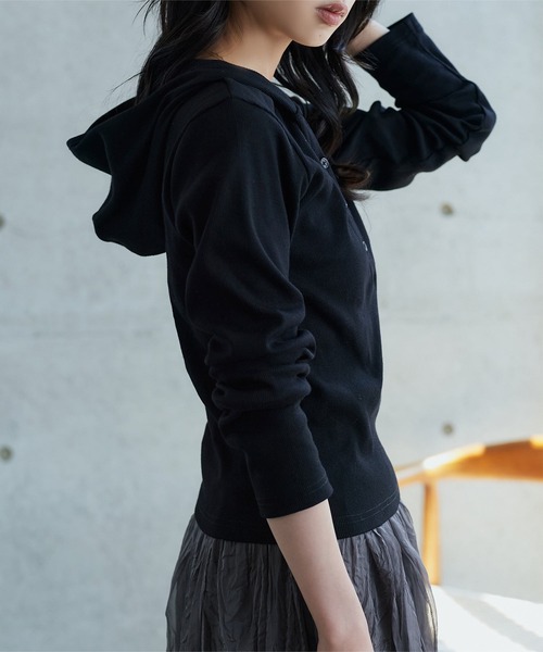 KOBE LETTUCE(コウベレタス)の「フーデッドリブTシャツ(Tシャツ/カットソー・レディース・ブラック/グレー/ブラック系/ホワイト系/オフホワイト/グレー系・M/M1)」の9枚目の写真