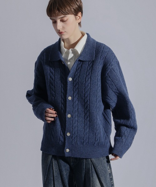 ELLUV(エルブ)の「【ELLUV/エルヴ】ウールミックス ショート丈ケーブルニットシャツ(シャツ/ブラウス・メンズ・ブラック/チャコールグレー/ダークブルー・L/M/S)」の3枚目の写真