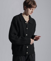 【ELLUV/エルヴ】ウールミックス ショート丈ケーブルニットシャツ