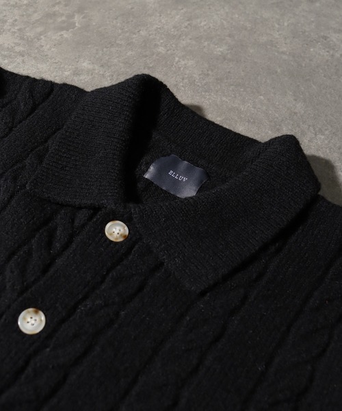 ELLUV(エルブ)の「【ELLUV/エルヴ】ウールミックス ショート丈ケーブルニットシャツ(シャツ/ブラウス・メンズ・ブラック/チャコールグレー/ダークブルー・L/M/S)」の5枚目の写真
