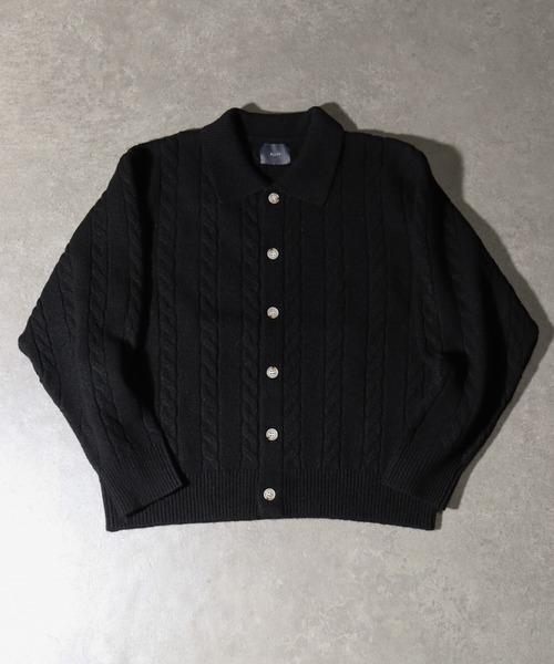 ELLUV(エルブ)の「【ELLUV/エルヴ】ウールミックス ショート丈ケーブルニットシャツ(シャツ/ブラウス・メンズ・ブラック/チャコールグレー/ダークブルー・L/M/S)」の4枚目の写真