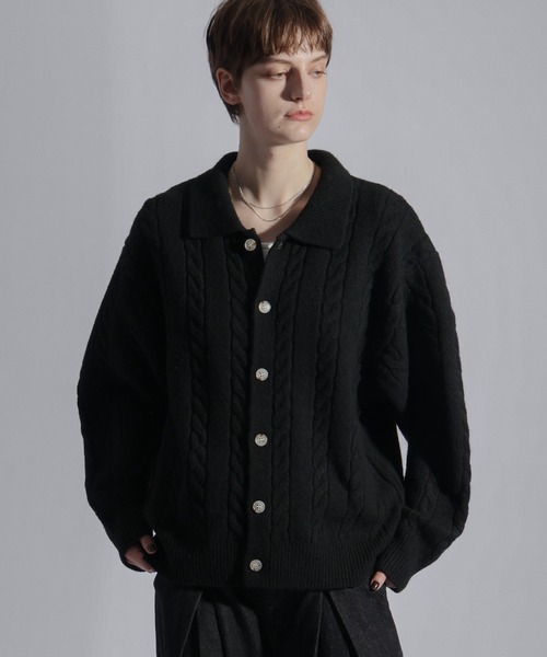 ELLUV(エルブ)の「【ELLUV/エルヴ】ウールミックス ショート丈ケーブルニットシャツ(シャツ/ブラウス・メンズ・ブラック/チャコールグレー/ダークブルー・L/M/S)」の12枚目の写真