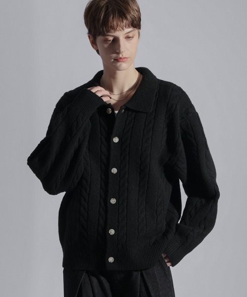 ELLUV(エルブ)の「【ELLUV/エルヴ】ウールミックス ショート丈ケーブルニットシャツ(シャツ/ブラウス・メンズ・ブラック/チャコールグレー/ダークブルー・L/M/S)」の10枚目の写真