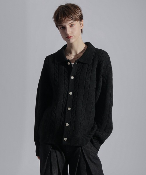 ELLUV(エルブ)の「【ELLUV/エルヴ】ウールミックス ショート丈ケーブルニットシャツ(シャツ/ブラウス・メンズ・ブラック/チャコールグレー/ダークブルー・L/M/S)」の11枚目の写真