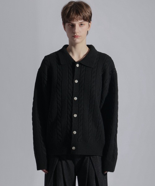 ELLUV(エルブ)の「【ELLUV/エルヴ】ウールミックス ショート丈ケーブルニットシャツ(シャツ/ブラウス・メンズ・ブラック/チャコールグレー/ダークブルー・L/M/S)」の6枚目の写真