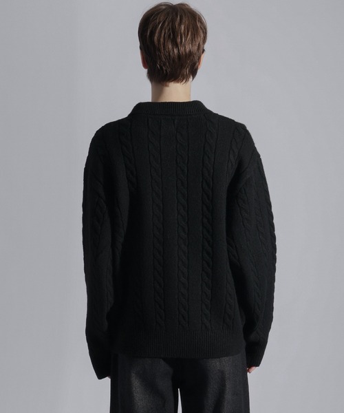 ELLUV(エルブ)の「【ELLUV/エルヴ】ウールミックス ショート丈ケーブルニットシャツ(シャツ/ブラウス・メンズ・ブラック/チャコールグレー/ダークブルー・L/M/S)」の9枚目の写真