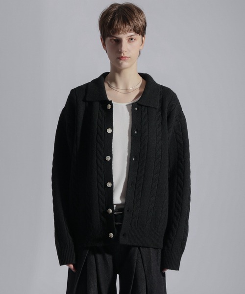ELLUV(エルブ)の「【ELLUV/エルヴ】ウールミックス ショート丈ケーブルニットシャツ(シャツ/ブラウス・メンズ・ブラック/チャコールグレー/ダークブルー・L/M/S)」の13枚目の写真