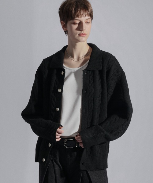 ELLUV(エルブ)の「【ELLUV/エルヴ】ウールミックス ショート丈ケーブルニットシャツ(シャツ/ブラウス・メンズ・ブラック/チャコールグレー/ダークブルー・L/M/S)」の15枚目の写真