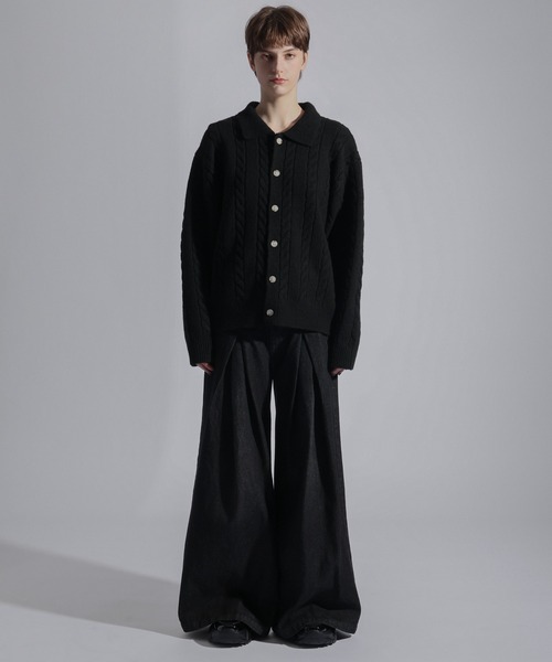 ELLUV(エルブ)の「【ELLUV/エルヴ】ウールミックス ショート丈ケーブルニットシャツ(シャツ/ブラウス・メンズ・ブラック/チャコールグレー/ダークブルー・L/M/S)」の16枚目の写真