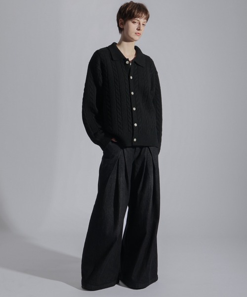 ELLUV(エルブ)の「【ELLUV/エルヴ】ウールミックス ショート丈ケーブルニットシャツ(シャツ/ブラウス・メンズ・ブラック/チャコールグレー/ダークブルー・L/M/S)」の20枚目の写真