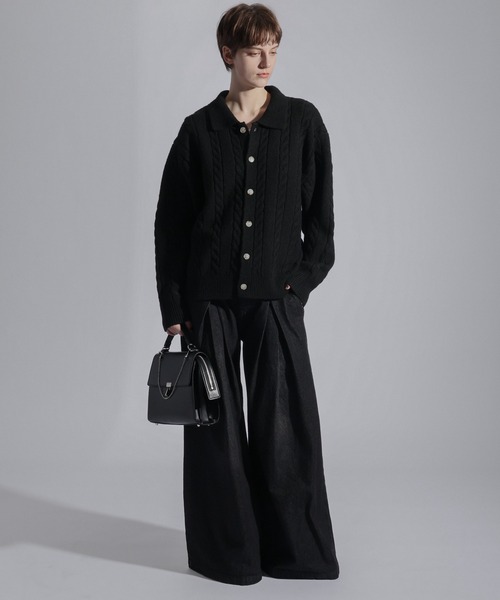 ELLUV(エルブ)の「【ELLUV/エルヴ】ウールミックス ショート丈ケーブルニットシャツ(シャツ/ブラウス・メンズ・ブラック/チャコールグレー/ダークブルー・L/M/S)」の21枚目の写真
