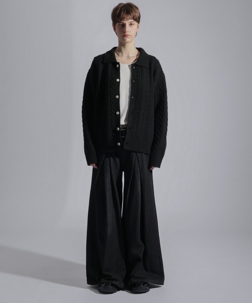 ELLUV(エルブ)の「【ELLUV/エルヴ】ウールミックス ショート丈ケーブルニットシャツ(シャツ/ブラウス・メンズ・ブラック/チャコールグレー/ダークブルー・L/M/S)」の22枚目の写真