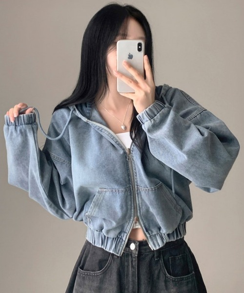 FREE STYLISTS(フリー スタイリスト)の「フード付き デニム ジャケット(デニムジャケット・レディース・ブルー・M)」の4枚目の写真