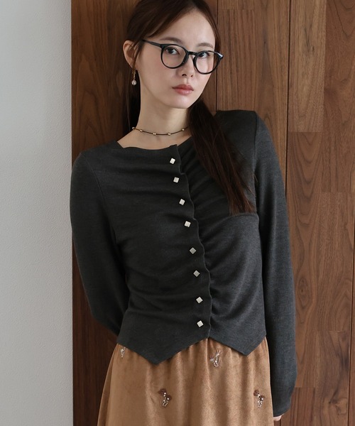 J by blue(ジェイバイブルー)の「フロントギャザーリブカットソー(Tシャツ/カットソー・レディース・ブラウン/チャコールグレー/ホワイト/ブルー・MEDIUM)」の2枚目の写真