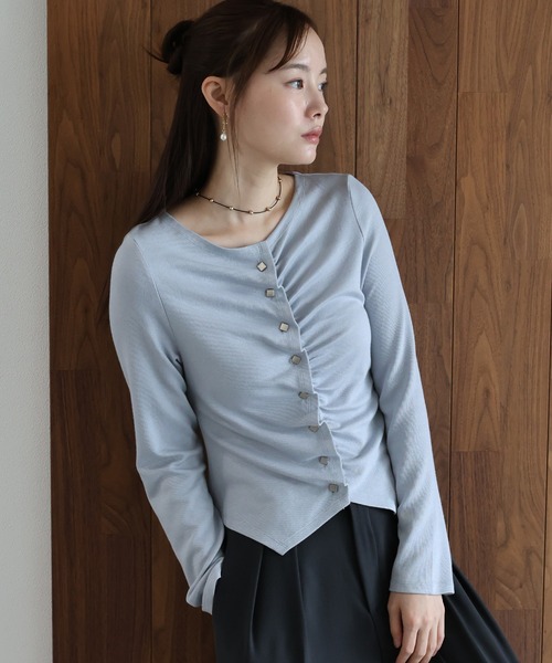 J by blue(ジェイバイブルー)の「フロントギャザーリブカットソー(Tシャツ/カットソー・レディース・ブラウン/チャコールグレー/ホワイト/ブルー・MEDIUM)」の4枚目の写真