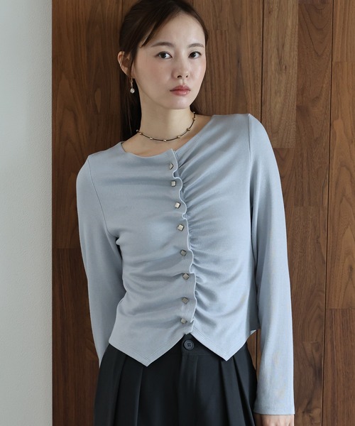 J by blue(ジェイバイブルー)の「フロントギャザーリブカットソー(Tシャツ/カットソー・レディース・ブラウン/チャコールグレー/ホワイト/ブルー・MEDIUM)」の9枚目の写真