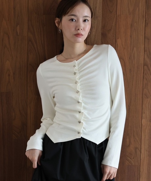 J by blue(ジェイバイブルー)の「フロントギャザーリブカットソー(Tシャツ/カットソー・レディース・ブラウン/チャコールグレー/ホワイト/ブルー・MEDIUM)」の5枚目の写真