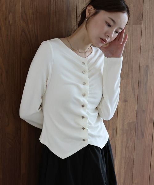 J by blue(ジェイバイブルー)の「フロントギャザーリブカットソー(Tシャツ/カットソー・レディース・ブラウン/チャコールグレー/ホワイト/ブルー・MEDIUM)」の6枚目の写真