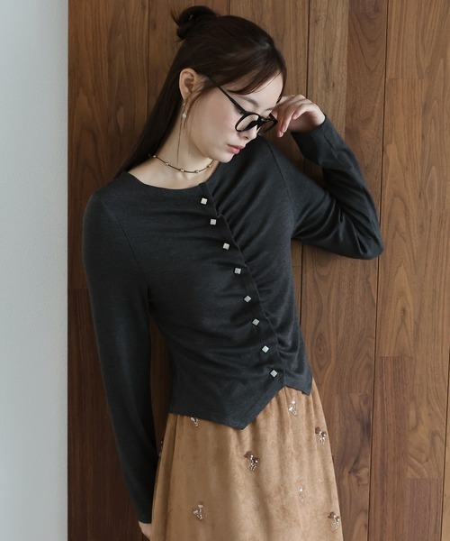 J by blue(ジェイバイブルー)の「フロントギャザーリブカットソー(Tシャツ/カットソー・レディース・ブラウン/チャコールグレー/ホワイト/ブルー・MEDIUM)」の11枚目の写真