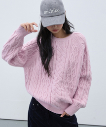 ヘビー フィッシャーマン ケーブルニット ライラックピンク