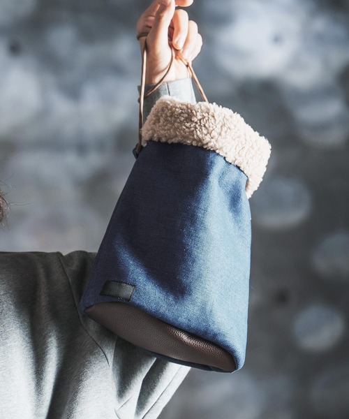 GLIMCLAP(グリムクラップ)の「mko13935-Shearling Denim Drawstring Tote 巾着バッグ(212-035-gla-cg)(ショルダーバッグ・メンズ・ブラック/インディゴブルー/コバルトブルー・FREE)」の10枚目の写真