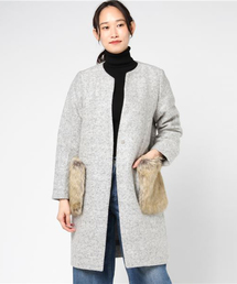 INTERPLANET | フェイクファ-ポケット付ノーカラーコート(その他アウター)