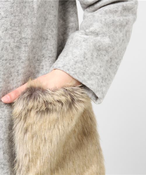 INTERPLANET（インタープラネット）の「フェイクファ-ポケット付ノーカラーコート（その他アウター・レディース・チャコールグレー/ベージュ/ネイビー/グレー・FREE）」の13枚目の写真