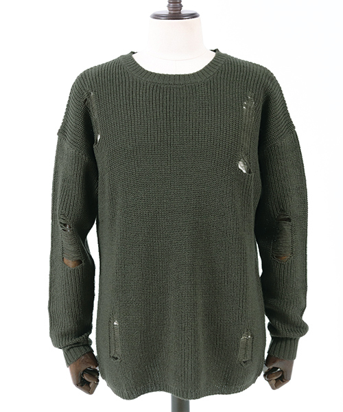 Jih Nunc（ジーヌンク）の「mn1839-クラッシュ加工ローゲージニットプルオーバー（ニット/セーター・メンズ・ブラック/ベージュ/カーキ/チャコール・S/M/L）」の10枚目の写真