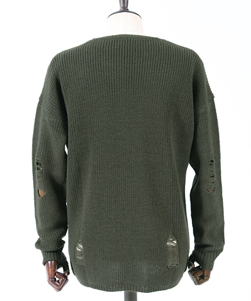 Jih Nunc（ジーヌンク）の「mn1839-クラッシュ加工ローゲージニットプルオーバー（ニット/セーター・メンズ・ブラック/ベージュ/カーキ/チャコール・S/M/L）」の22枚目の写真