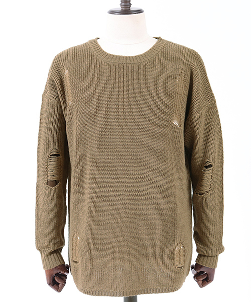 Jih Nunc（ジーヌンク）の「mn1839-クラッシュ加工ローゲージニットプルオーバー（ニット/セーター・メンズ・ブラック/ベージュ/カーキ/チャコール・S/M/L）」の15枚目の写真